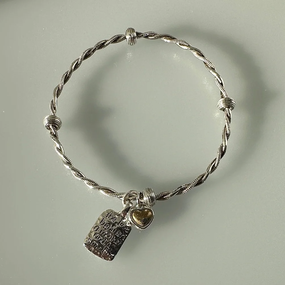 Brighton Silver Twisted Bracelet with Heart and Forever Charms​